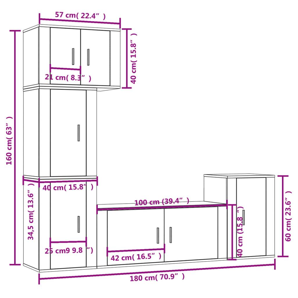 Zestaw szafek RTV 57x34,5x40 cm 5 szt z praktycznymi półkami i drzwiczkami biały połysk do salonu nr. 8