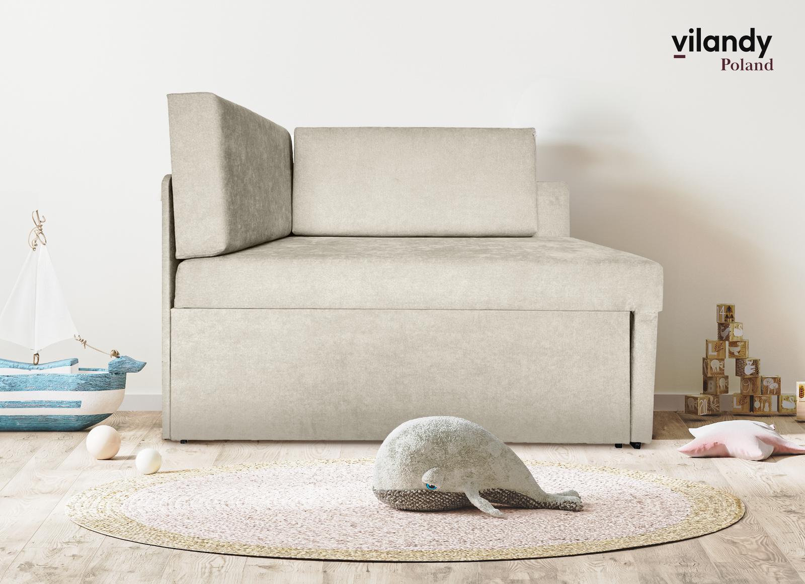 Narożnik Viluś 108x81x78 cm sofa jednoosobowa do pokoju salonu z funkcją spania i przechowywania dla dzieci beżowy