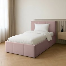 Łóżko Pojedyncze 90x200cm łóżko tapicerowane z pojemnikiem różowe do sypialni wezgłowie 120 cm - Miniaturka zdjęcia nr 3