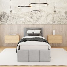 Łóżko Tapicerowane Do Sypialni 90x200cm Podwójne z Pojemnikiem Szary - Miniaturka zdjęcia nr 2