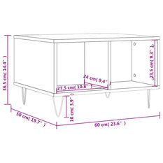 Stolik kawowy 60x50x36,5 cm z dwoma przestronnymi przegrodami dąb sonoma do salonu - Miniaturka zdjęcia nr 9