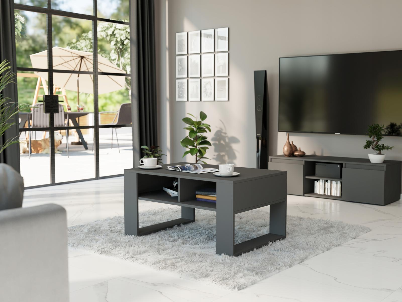 Stolik Kawowy 90x55x58 cm z półkami do salonu antracyt nr. 2