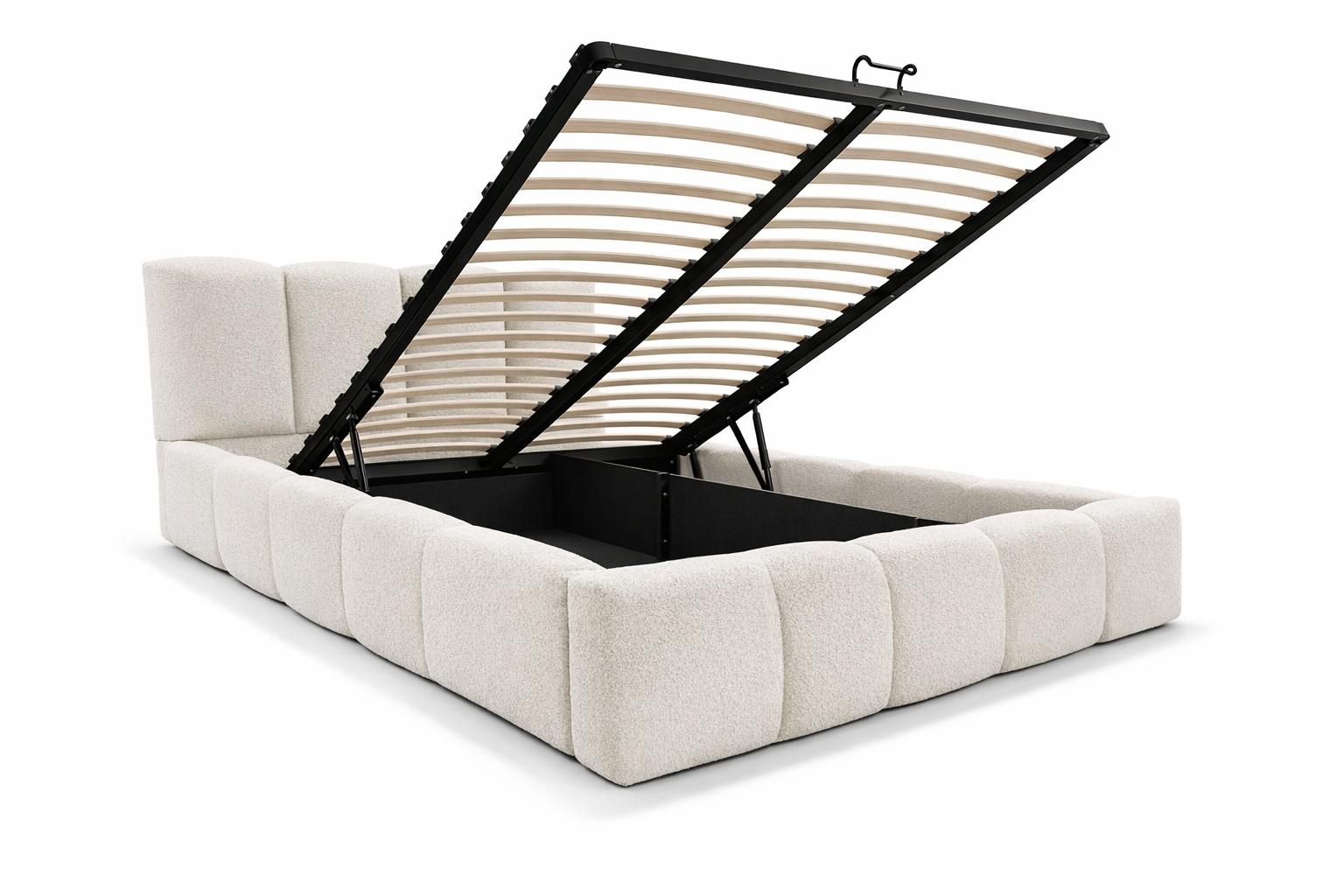 Łóżko tapicerowane VELLA 140x200 cm ze stelażem i pojemnikiem boucle do sypialni kremowy nr. 4
