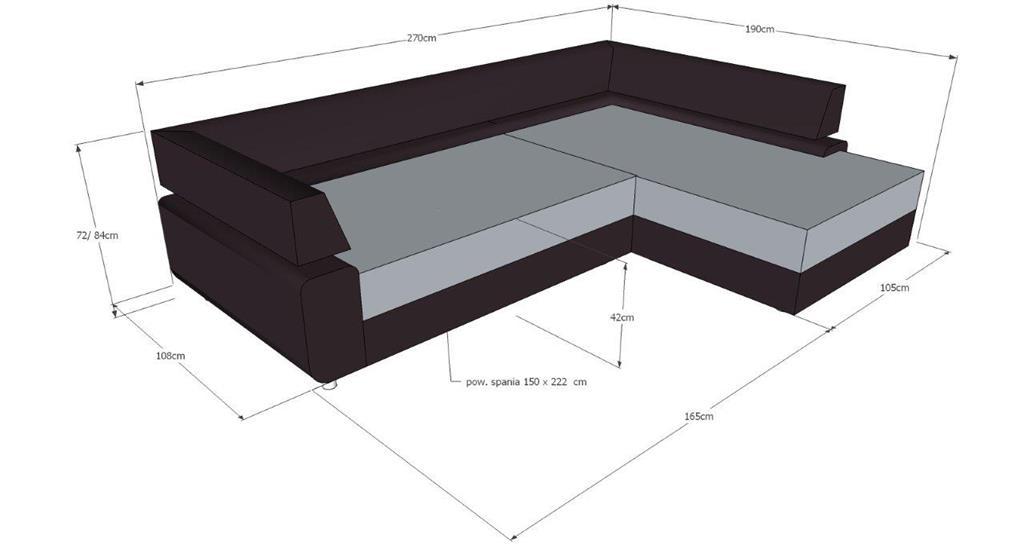 Kanapa PANAMA 270x84x190 cm lewy z funkcją spania i przechowywania do salonu szaro-kremowy nr. 8