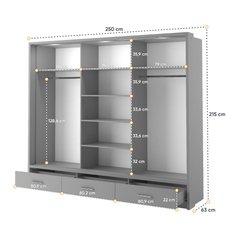 Szafa z lustrem Arti 250 cm do sypialni przedpokoju garderoby szary - Miniaturka zdjęcia nr 5