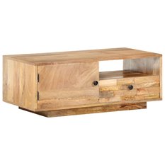 Stolik kawowy 90x50x35 cm z praktyczną półką z litego drewna mango do salonu - Miniaturka zdjęcia nr 11