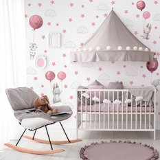Naklejki Ścienne Dla Dzieci Króliczki Różowe 120x60 Balony Chmurki ZESTAW - Miniaturka zdjęcia nr 5