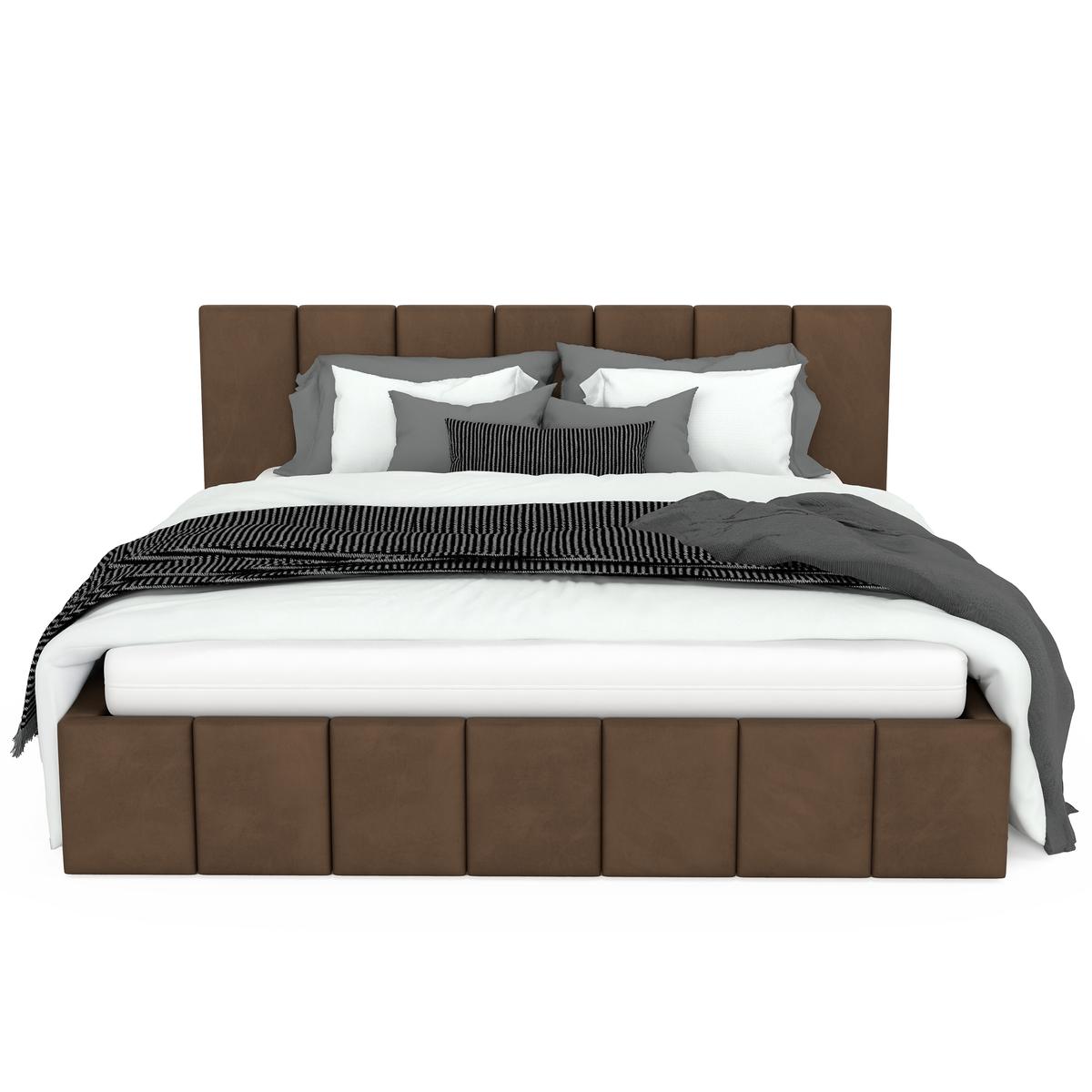 Łóżko tapicerowane 140x200 premium z pojemnikiem do sypialni brązowe wezgłowie 107 cm nr. 9