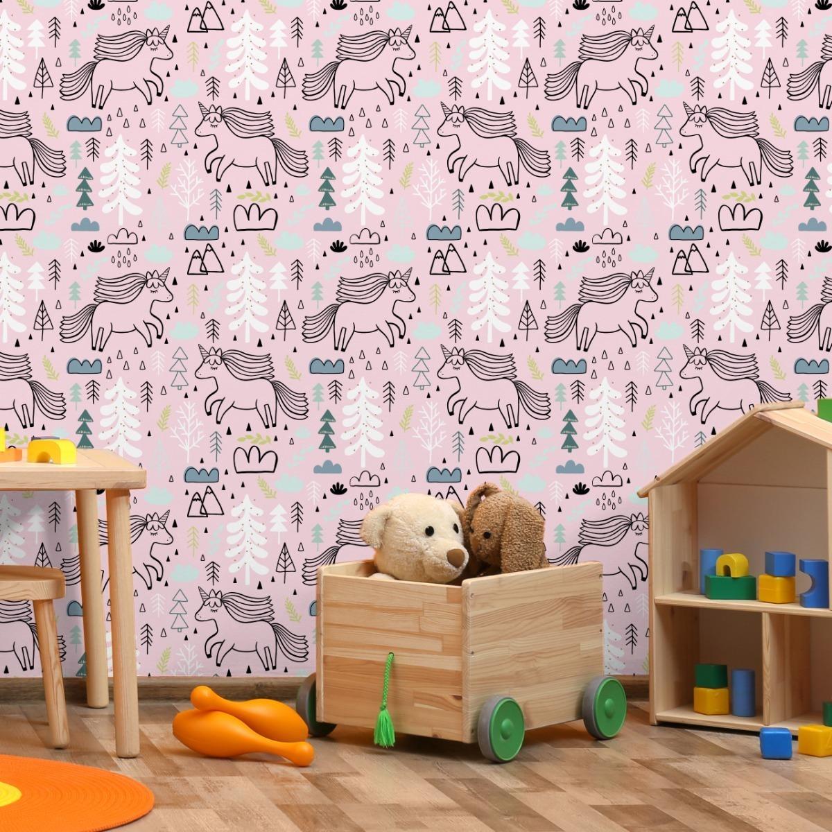 Tapeta Dla Dzieci JEDNOROŻCE Drzewa Chmurki Liście 53x1000  nr. 5
