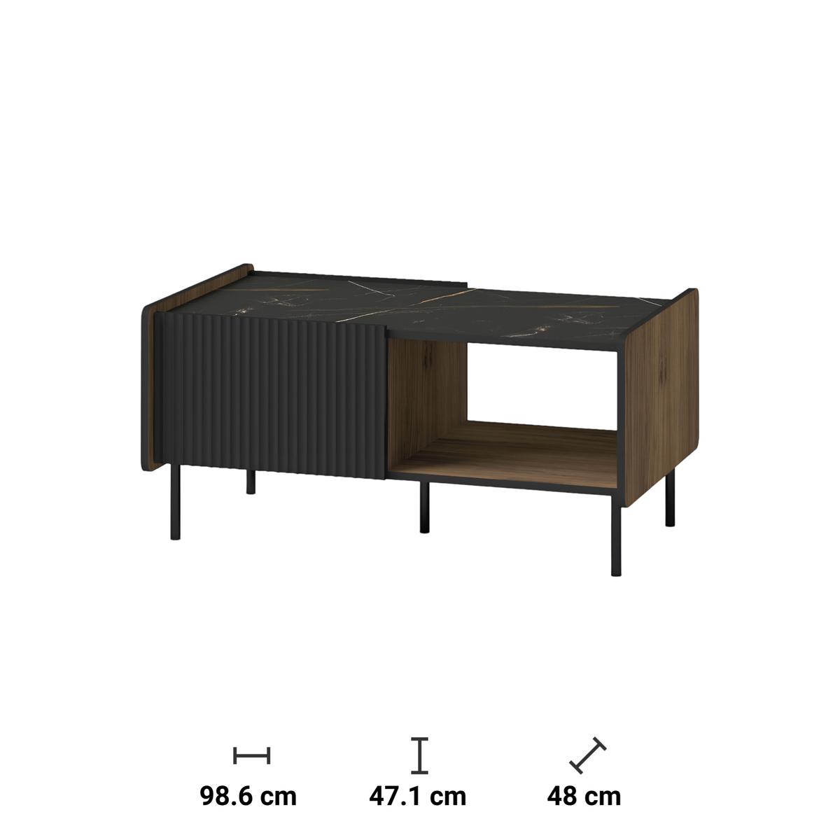 Stolik kawowy 98,6x48x47,1 cm Prestigio z szufladą i półką orzech i czarny mat do salonu nr. 4