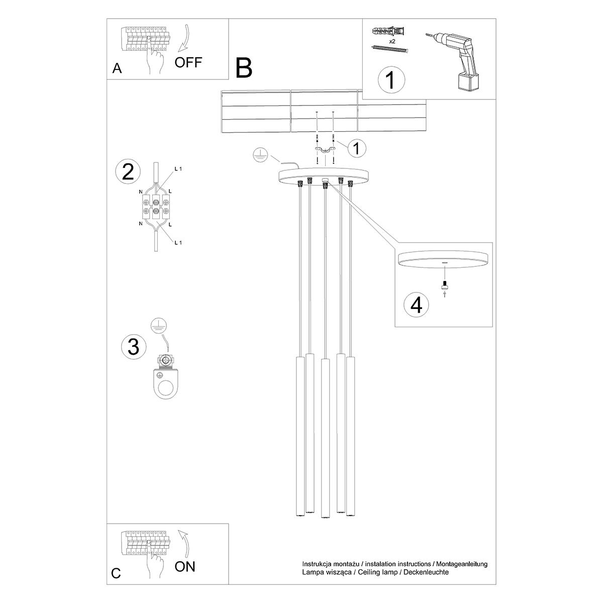 Lampa wisząca PASTELO 5P beton 110x25x25cm nowoczesna G9 do salonu nr. 6