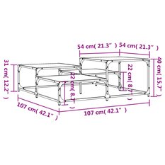 Stolik kawowy 107x107x40 cm z przestronnymi półkami dąb sonoma do salonu - Miniaturka zdjęcia nr 9