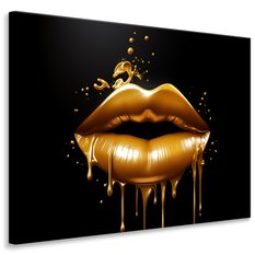 Obraz Na Ścianę Do Salonu Złote USTA Abstrakcja Styl Glamour 120x80cm