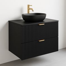 Szafka łazienkowa WILLY  80x47x60 cm z blatem ryflowane fronty czarna złote uchwyty - Miniaturka zdjęcia nr 1
