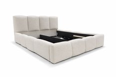 Łóżko tapicerowane VELLA 140x200 cm ze stelażem i pojemnikiem boucle do sypialni kremowy - Miniaturka zdjęcia nr 5