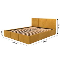 Łóżko tapicerowane do sypialni 180x200x88 cm podwójne z pojemnikiem modne żółte - Miniaturka zdjęcia nr 16