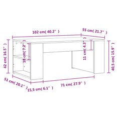  Stolik kawowy 102x55x42 cm z przestronnymi przegrodami biały do salonu - Miniaturka zdjęcia nr 9