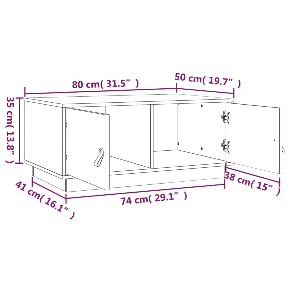 Stolik kawowy 80x50x35 cm z zamykanymi szafkami lite drewno sosnowe biały do salonu nr. 10