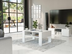 Stolik Kawowy 90x55x58 cm z półkami do salonu biały - Miniaturka zdjęcia nr 2