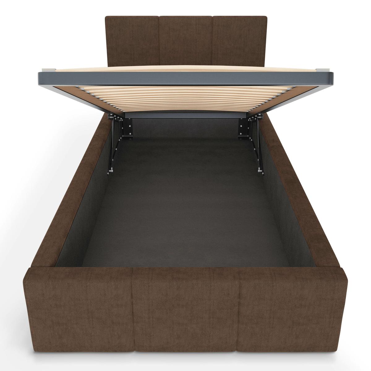 Łóżko Pojedyncze 90x200cm łóżko tapicerowane z pojemnikiem brązowe do sypialni wezgłowie 100 cm nr. 9