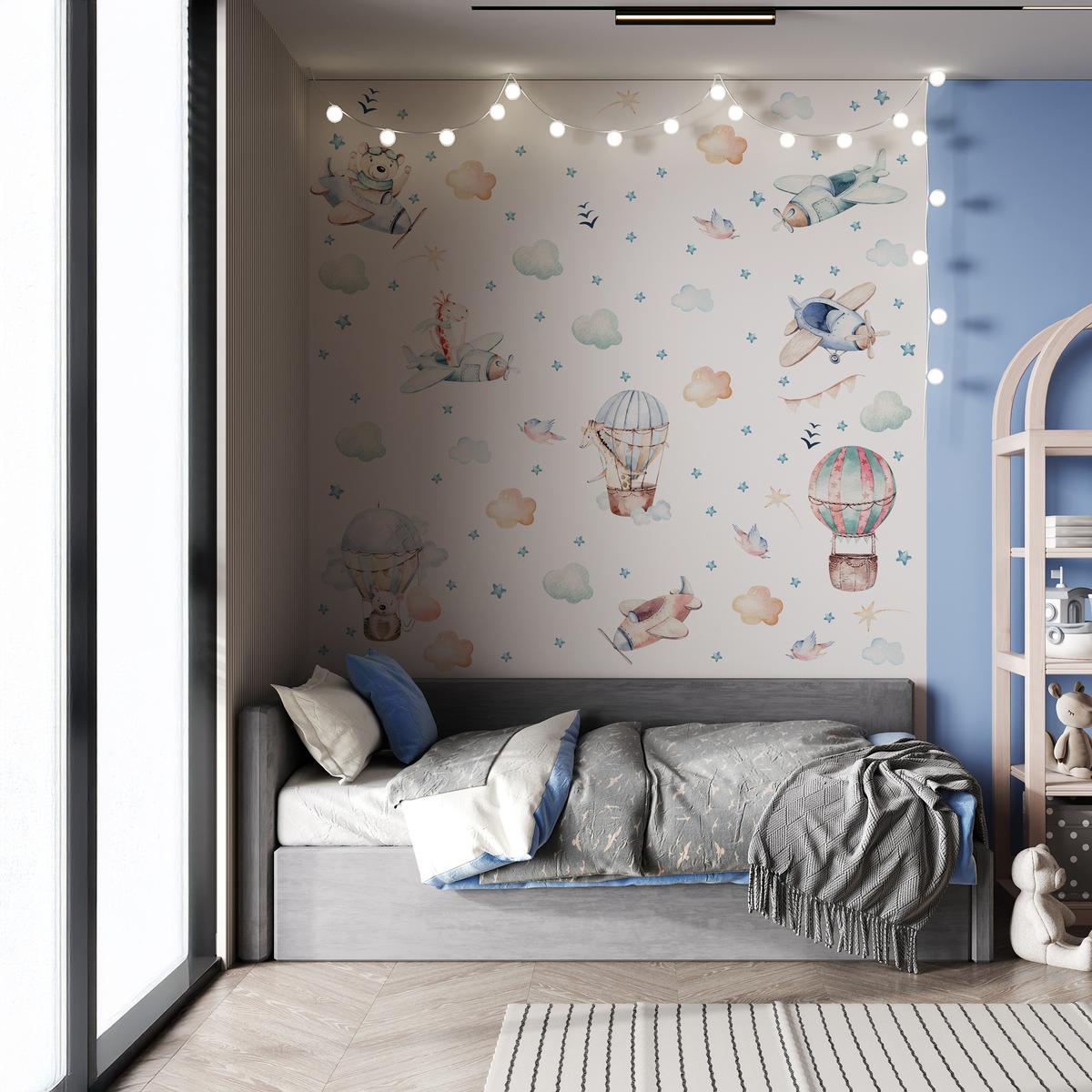 Naklejki Ścienne Dla Dzieci Samoloty Balony 120x60 Ptaki ZESTAW nr. 6