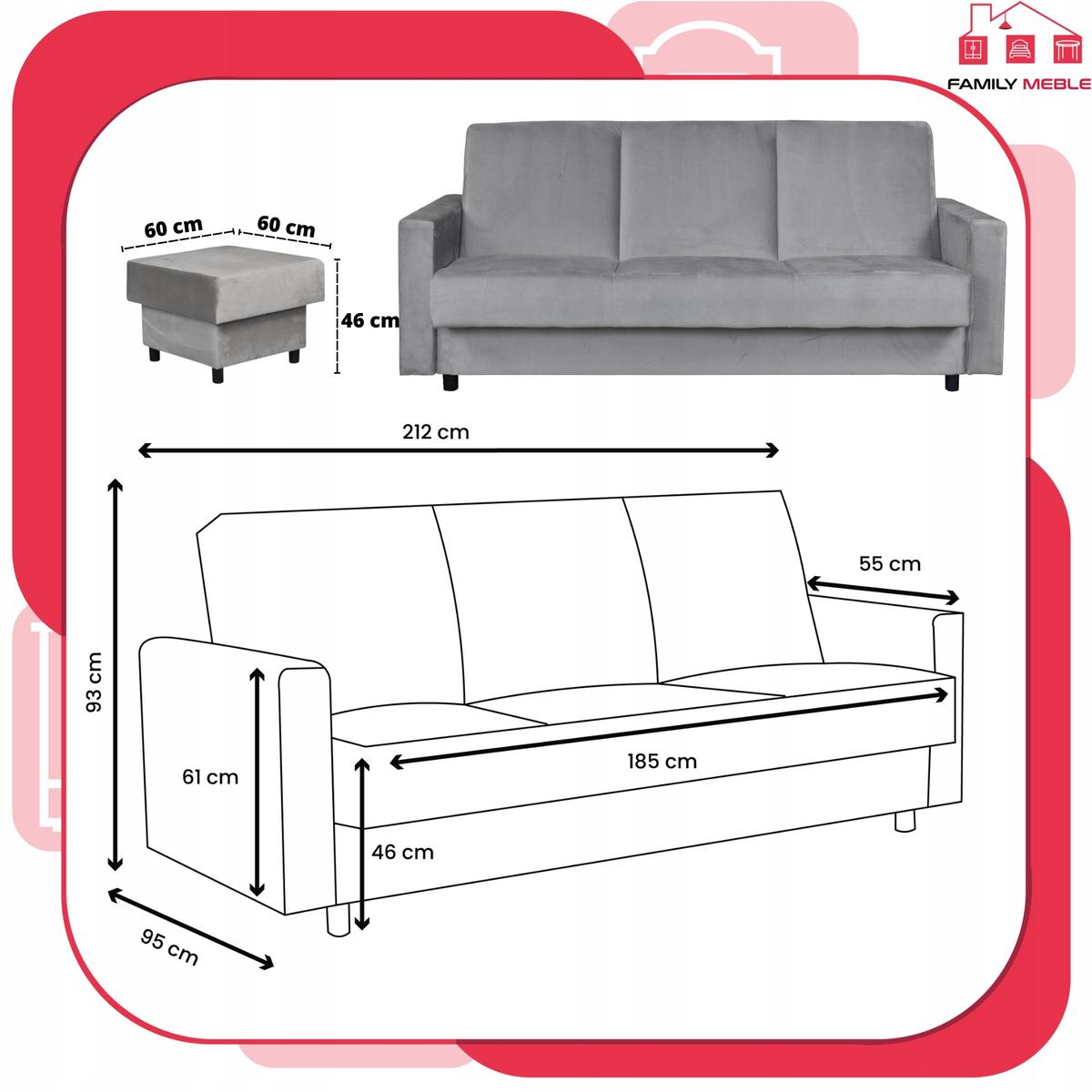 Wersalka Narożnik Alicja z pufą sofa kanapa rozkładana Family Meble szarość nr. 7