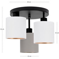 Lampa sufitowa 30x30x31 cm trzypunktowa z abażurami gwint E27 czarna z szaro-białymi abażurami do salonu - Miniaturka zdjęcia nr 4