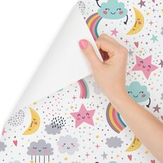 Tapeta dla dziewczynek tęcza, chmurki, gwiazdki  - Miniaturka zdjęcia nr 3