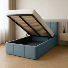 Łóżko Pojedyncze 90x200cm łóżko tapicerowane z pojemnikiem morskie do sypialni wezgłowie 88 cm - Miniaturka zdjęcia nr 2