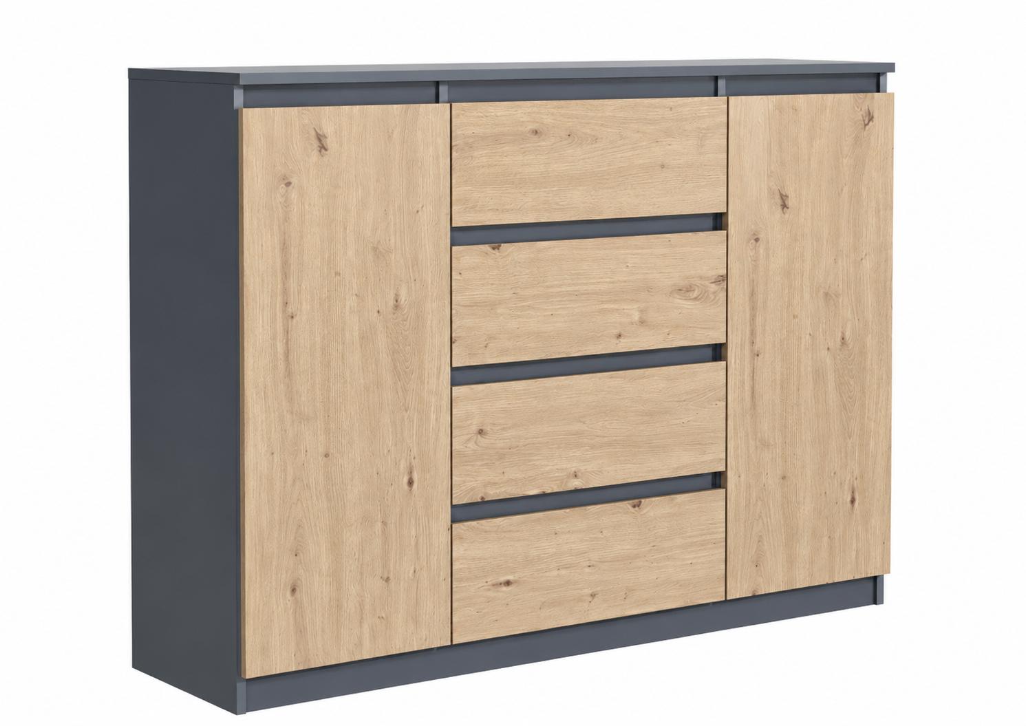 Komoda 120 cm MARTUSIA 101x120x39 cm z 2 drzwiami i 4 szufladami dąb artisan antracyt do salonu i sypialni pojemna nr. 2