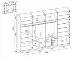 Szafa do garderoby XXL duża 340x240x59 cm z lustrem dąb sonoma jasna/biel  - Miniaturka zdjęcia nr 4