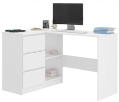 Biurko narożne MODERN 112 cm białe lewe z szafką i szufladami do biura 