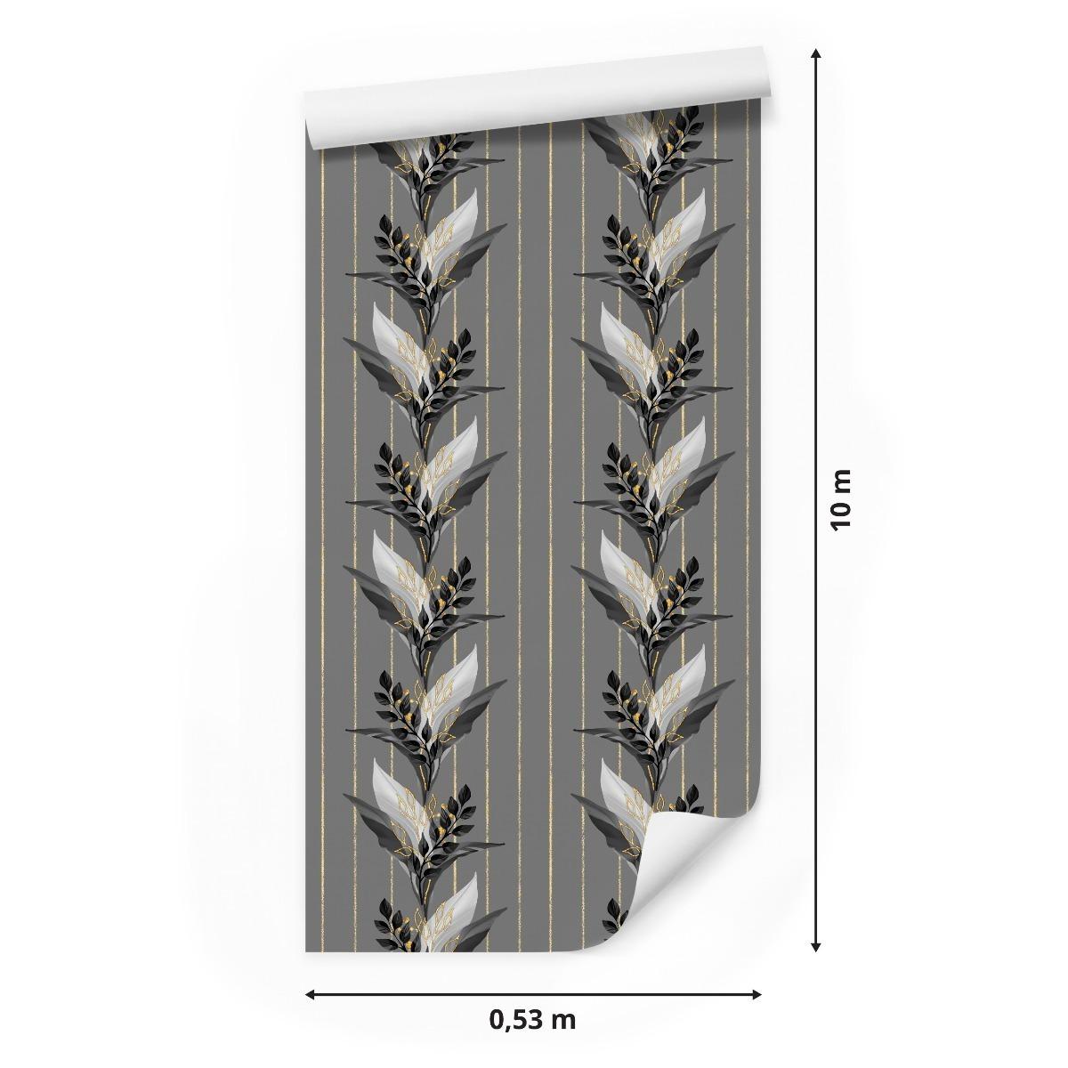 Tapeta Ścienna Szare Dekoracyjne LIŚCIE Kwiaty 3D  nr. 2