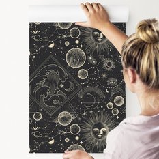 Tapeta W Rolce KSIĘŻYCE Planety Fale Szkic Boho  - Miniaturka zdjęcia nr 4