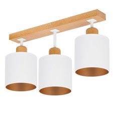 Lampa sufitowa 15 x 55 x 31 cm trzypunktowy spot z drewna gwint E27 biała do salonu - Miniaturka zdjęcia nr 1