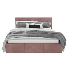 Łóżko tapicerowane 140x200x120 cm do sypialni podwójne z pojemnikiem automatycznym na pościel różowy - Miniaturka zdjęcia nr 11