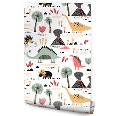 Tapeta Do Pokoju Dziecka Wulkany DINOZAURY Liście  - Miniaturka zdjęcia nr 1