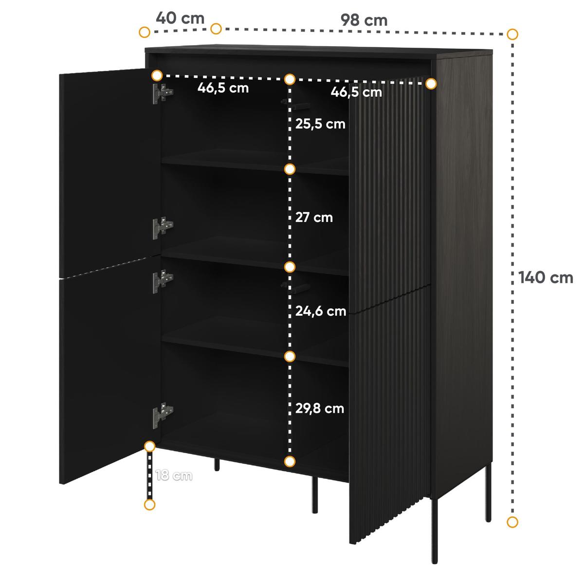 Komoda 98x40x140 cm 4d Trend z praktycznymi półkami czarna do salonu nr. 4