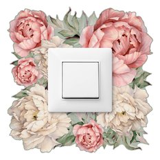 Naklejka Pod Włącznik Kontakt Kwiaty Piwonie 20x20 Peonie Natura Boho Dla Dzieci - Miniaturka zdjęcia nr 1