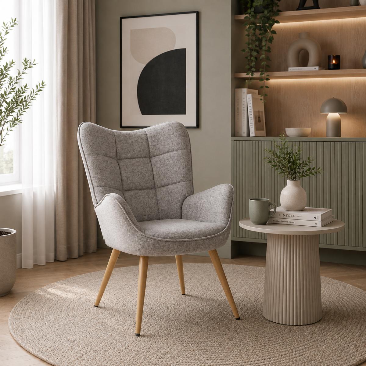 Fotel uszak tapicerowany wypoczynkowy 69x63x89 cm do salonu biura nogi dąb, jasnoszary nr. 2