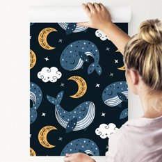 Tapeta Dziecięca WIELORYBY Księżyce Chmury Gwiazdy  - Miniaturka zdjęcia nr 7