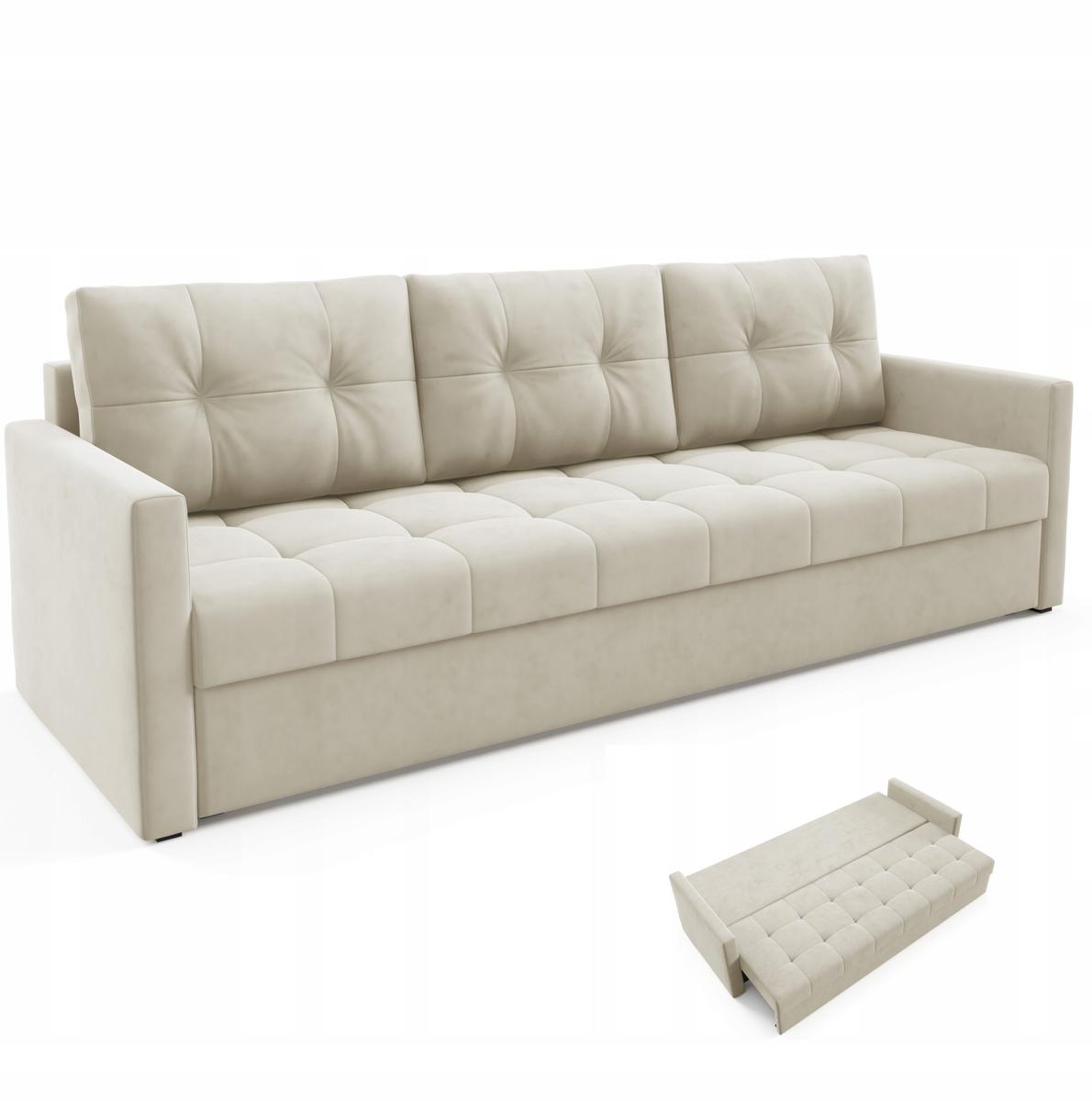 Kanapa IVIO 230x87x86 cm sofa z funkcją spania rozkładana velvet welur beżowa do salonu nr. 1