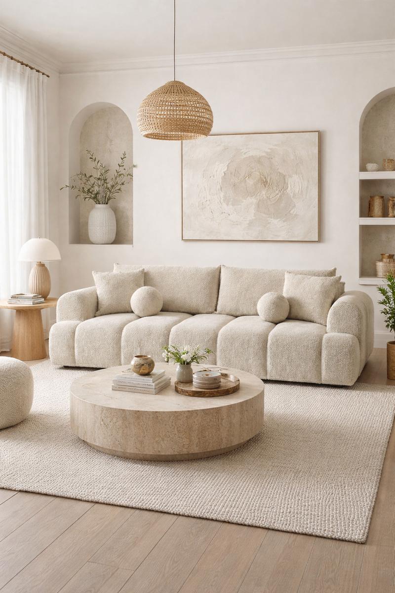 Kanapa rozkładana trzyosobowa z funkcją spania Mediolan 250x112x90 cm sofa z funkcją spania tkanina LOOP kremowa nr. 2