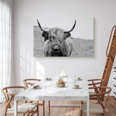 Obraz Na Płótnie Krowa Szkocka Czarno-Biały  100x70 Krajobraz Natura Polana - Miniaturka zdjęcia nr 4