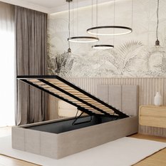Łóżko Tapicerowane Do Sypialni 90x200cm Podwójne z Pojemnikiem Beżowe - Miniaturka zdjęcia nr 4