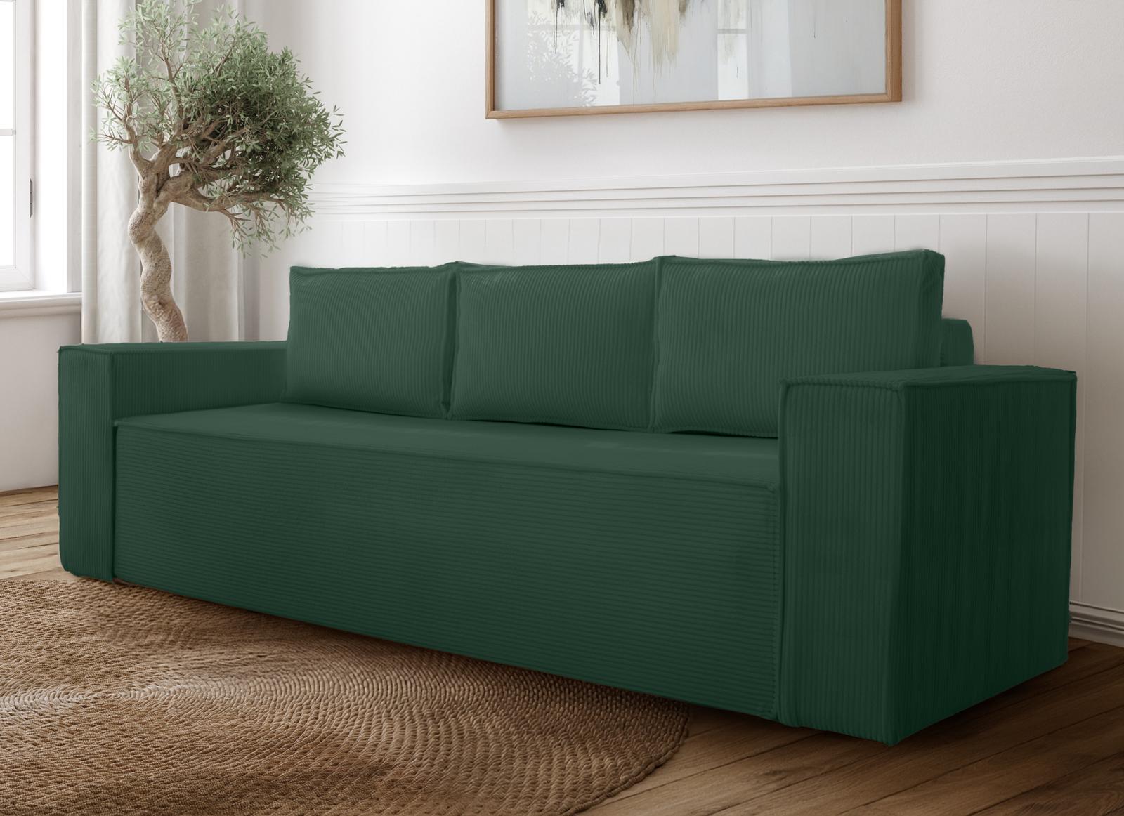 Kanapa rozkładana Verona 248x52x93 cm wersalka z funkcją spania i pojemnikiem sprężyny bonell sztruks butelkowa zieleń do salonu nr. 6
