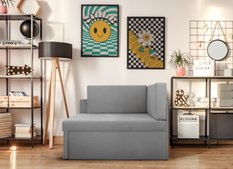 Narożnik jednoosobowy Viluś 108x81x78 cm sofa jednoosobowa do pokoju salonu z funkcją spania i przechowywania dla dzieci szary