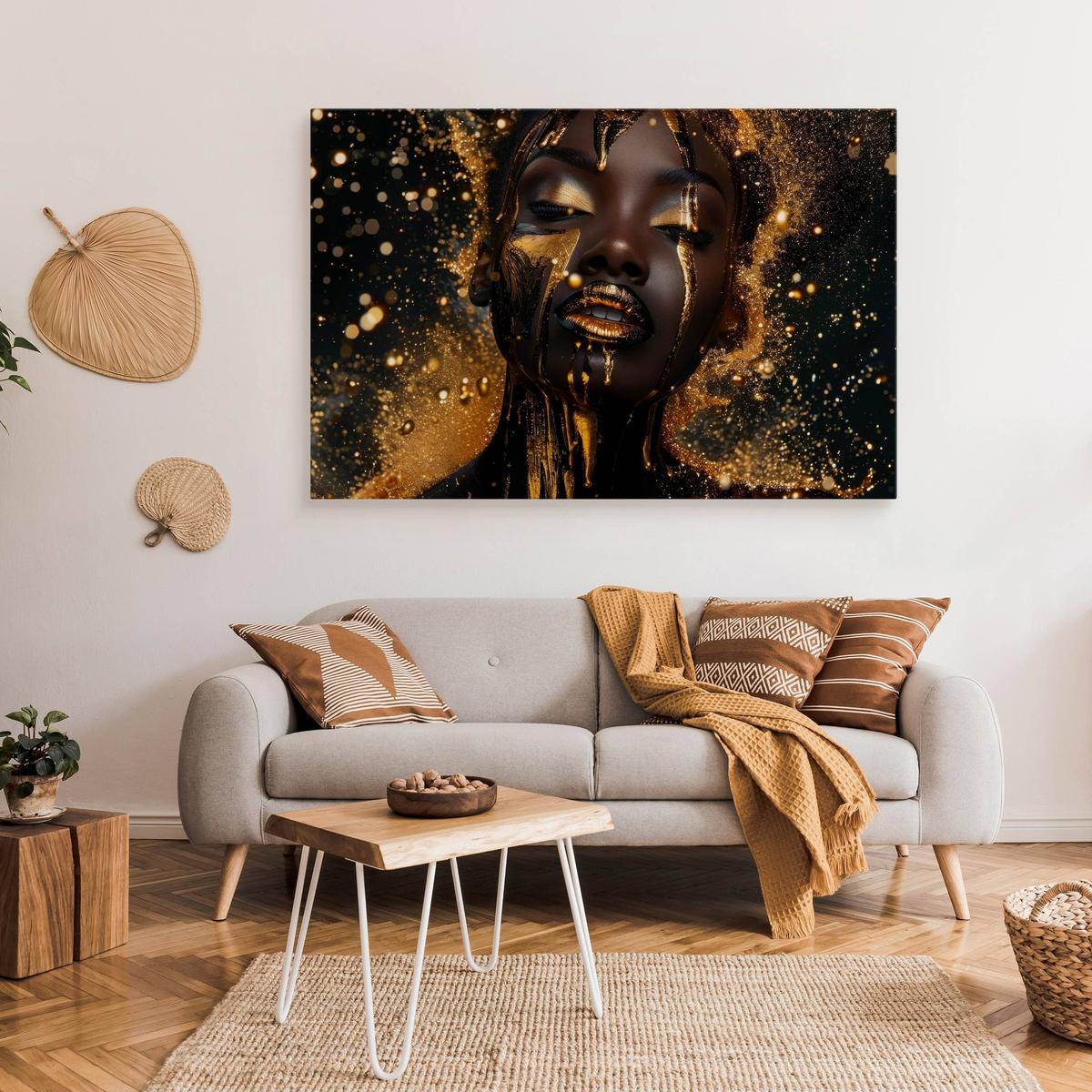 Obraz Na Płótnie Kobieta W Złotym Pyle Abstrakcja 120x80 Czarne Tło nr. 3