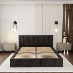Łóżko tapicerowane 140x200 premium z pojemnikiem do sypialni czarne wezgłowie 107 cm - Miniaturka zdjęcia nr 5