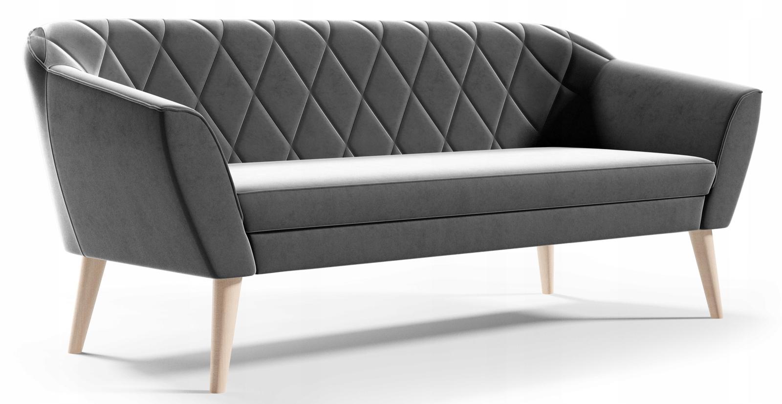 Sofa GLORIA 180x74x75 cm trzyosobowa w stylu skandynawskim RIVIERA szara do salonu